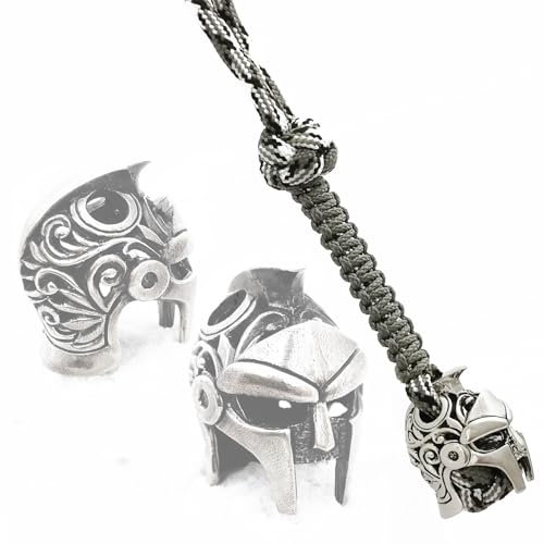 CooB EDC Paracord Messer Lanyard mit handgegossenem massivem Metall Paracord Bead Anhänger Gladiator Helm Schlüsselanhänger Messer Lanyards (Silber)