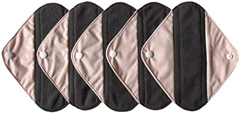 5 Pieces Charcoal Bamboo Mama Cloth/Menstrual Pads/Reusable Sanitary Pads (Light Pink, Pantyliner (8 inch))