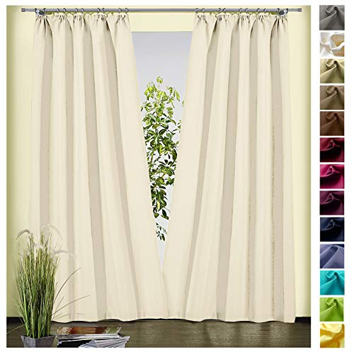 heimtexland ® Dekoschal Baumwolle Uni Blickdicht Vorhang Kräuselband Gardine Ecru Natur HxB 245x135 Typ625