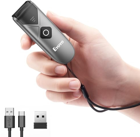Eyoyo Bluetooth 2D & 1D streckkodsläsare, bärbar trådlös mini-läsare, kompatibel med iPhone, telefon, Android och PC