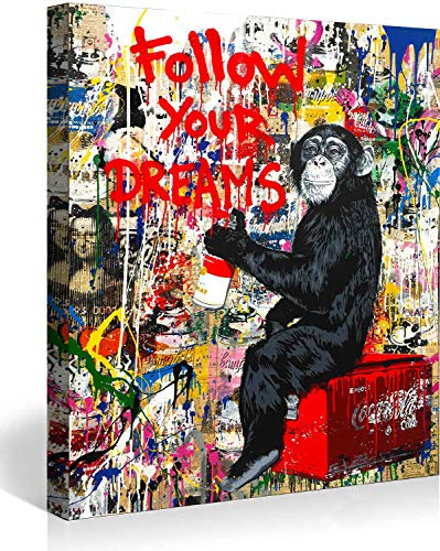 MJEDC Banksy Bilder Leinwand Follow Your Dreams Graffiti Street Art Leinwandbild Fertig Auf Keilrahmen Kunstdrucke Wohnzimmer Wanddekoration Deko XXL (60x80cm(23.6x31.5inch))