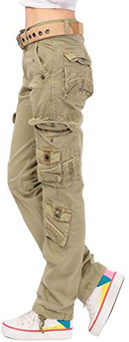 Tomwell Femme Mode Cargo Pantalon Casual Vintage Multi Poche Baggy Straight Slim Pantalon Femme Pantalon Taille Haute Streetwear Trousers