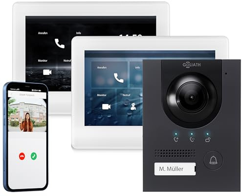 GOLIATH® PRO 2 Draht Türklingel & Türsprechanlage mit Kamera & Monitor [Full HD] - Klingel mit Kamera & Monitor - Doorbell Camera - Video Sprechanlage mit Türöffner - Videotürklingel Weitwinkelkamera