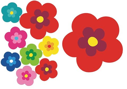 Pril Blumen Autosticker 9er Set Rot - Flower Power Retro 70er Jahre Aufkleber für Auto & Heckscheibe, Hippie Style, UV- & witterungsbeständig, waschstraßenfest - tradercat