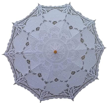 LiFBeauTiFuL Stickerei Spitze Braut Regenschirm Parasol schwarz roter weiße Baumwollsonnenschatten for Braut Holzgriff Hochzeitsdekoration Regenschirm (Color : White)