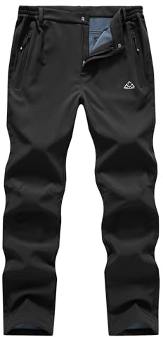 YSENTO Mens Waterproof Walking Fleece Lined Trousers Winter Thermal Ski Hiking Outdoor Overtrouser(Black,32)