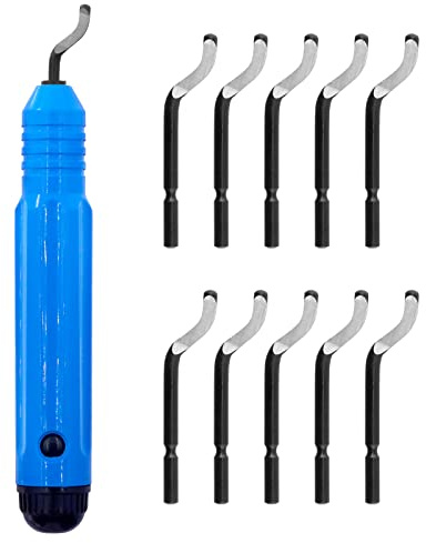 Swpeet 1 strumento per sbavatura in metallo con 10 lame di ricambio, kit assortito, lame rotanti per sbavatura con manico coltello per sbavare, ottimo strumento manuale per la rimozione delle