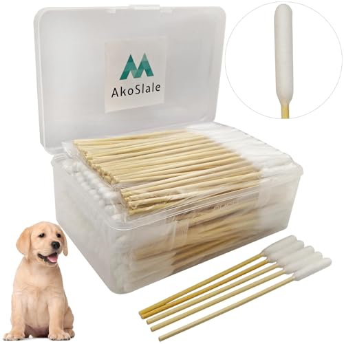 AkoSlale Dog Ear Cleaning Swabs 200 Count, 6 Inch Extra Long Large Cotton Swabs with Bamboo Handle, Lint-Free Pet Ear Cleaner Tool for Dogs Ear Wax Removal, Grooming Care Supplies Value Pack