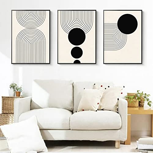 3er Poster Set Abstrakt Wandbilder Bilder Schwarz und weiß Bilder Set Moderne Leinwandbilder Wandposter OHNE Rahmen Wohnzimmer Schlafzimmer Decor (50x70 cm)