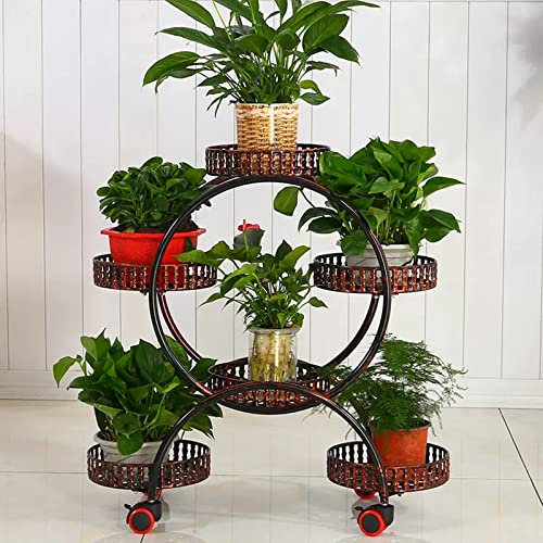 Indoor-Blumenständer Wohnzimmer-Grünpflanzenständer Eisen-Blumentopfständer Mehrschichtiges Regal Sukkulentenständer (Color : Brown, S : 70.5x9x75cm)