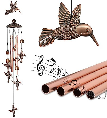 Windspiel für den Außenbereich, 95cm Metall Handmade Außendekoration Windspiele Memorial mit 4 Aluminiumlegierungsrohre für Garten Deko Draußen Hof Geschenk Terrasse Heimdekoration (Kolibri)