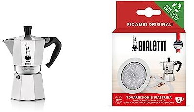 Bialetti - Moka Express: La Cafetière Expresso Iconique, Le Vrai Café Italien, Cafetière 6 Tasses & Ricambi, Includes 3 Gaskets and 1 Plate, Compatible with Moka Express, Fiammetta, Break