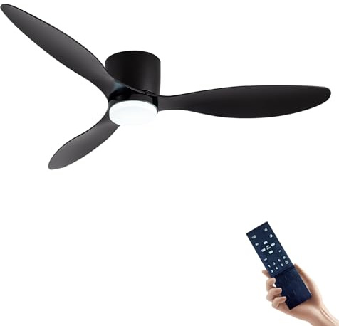 CANEOE Ventilateur de Plafond 106cm Silencieux avec Lumière et Télécommande, Minuterie, Dimmable, 6 Vitesses, Lampe Intégrée pour Salon Chambre (Noir)