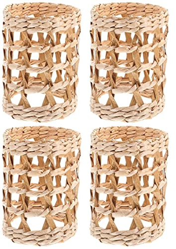 Cabilock 4 Pezzi di Vimini Intrecciati Maniche A Tazza Portabicchieri in Decorativo Copri Bottiglia in Rattan Tazza d'Acqua Coprivaso Coperchi per Bicchieri per La Casa Cucina