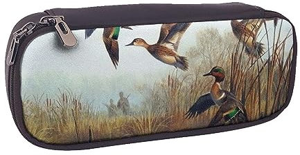 AABSTBFM Federmäppchen aus Leder mit niedlichem Tiger-Motiv, vielseitig einsetzbar, für Schule, Büro und Reisen, Jagd Fliegende Wilde Enten, Einheitsgröße, Schulranzen