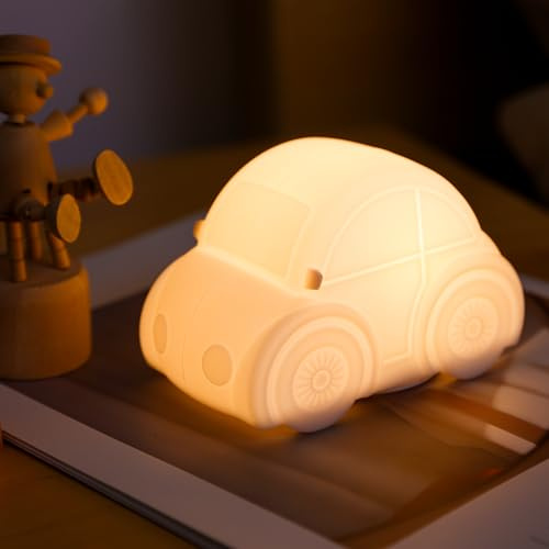 GAGBC Car Night Light for Kids, Tap Control, Color Change, 15/30/60 Min Timer, Dimmble, USB-C Rechargeable Squishy Night Light, Cute Night Lamp for Boys, Girls (car)