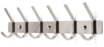 TOJ Living Wandgarderobe - 46CM - 12 Haken - Kleiderhaken - Garderobenhaken - Kleiderhaken wand - Wandgarderobe silber - Garderobenstange wandmontage - Wandhaken garderobe - Edelstahl - Silber