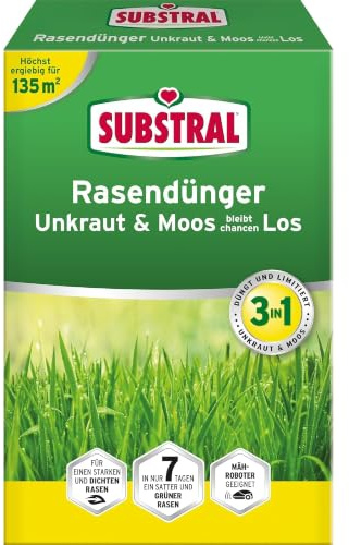 Substral Rasendünger Unkraut & Moos bleibt chancenlos 4kg 130m² Langzeit | Sattgrüner Rasen in 7 Tagen | Dichter kräftiger Rasen | Vorbeugende Anwendung