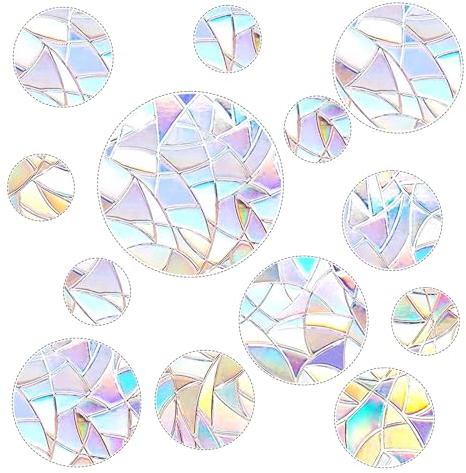 39 Stück Prism-Fenster-Abziehbilder PVC Anti-Kollisions-Aufkleber Vogelschutz Regenbogen Fensterfolie Kreisförmig Sonnenfänger Sticker Dekoration für Stoppt Vögel Türfenster Esszimmer Schlafzimmer