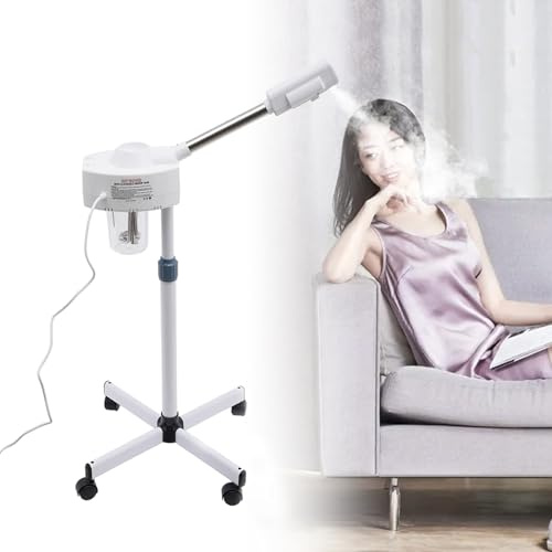 Ozon Bedampfer, Nano Ionen Dampfgerät, Gesichtsdampfer für Salon und Zuhause mit Räder, Gesichtssauna Verdampfe, Warme Nebel, Gesichtspflege Tiefenpflege, 360° Drehbaren Düse, 800W, Weiß