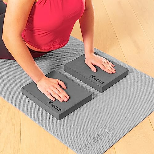 METIS yogablock set för ultimat stabilitet och komfort | 1 eller 2 st halkfria EVA-skumtegelstenar [2 storlekar] (grått block [2-pack])