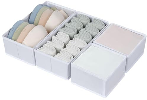 DIMJ Organizer per Cassetti 4 Pezzi Organizer per Armadio, Divisori per Cassetti Separatori per Cassetti Organizzatore Cassetti, per Calze, Biancheria Intima, Bianco
