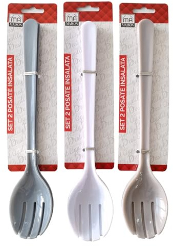 Maury's Set 2 Posate per l'Insalata in Plastica, Impugnatura Facile, Colori Assortiti per un Servizio Completo e Versatile