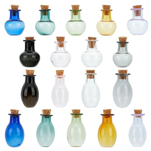 BENECREAT 18 Packung 9 Farben Mini-Trankflasche, Runde Korken & Vase Glasflaschen Flasche Wunsch Treibflaschen Für DIY Handwerk, Hochzeit, Geburtstag, Gastgeschenke