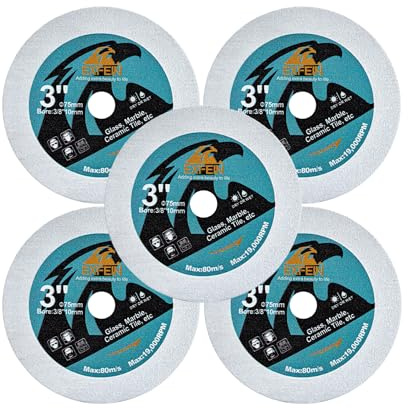 Disque de coupe en verre EXFEIN 75mm 5pcs Disque à tronçonner diamanté ultra-mince Disque à tronçonner diamanté pour bouteilles de vin en verre jade Carrelage Marbre céramique