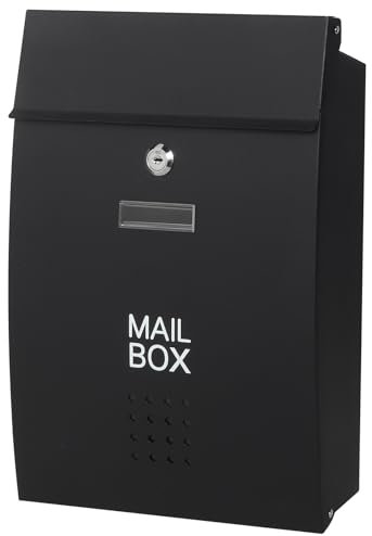 Parrency Wall-Mount Mailbox for Outside with Wall-Safe Flip Lid, Heavy Duty Rust-Proof Galvanized Steel, Orange Peel Textured Finish, Large Capacity Sloped Front for House Yard, 15.7x 9.9x 4.9 Blk