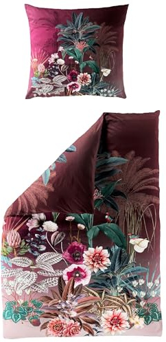 JACK by Bierbaum Mako Satin Bettwäsche 135x200cm 2 TLG. Blumen Tropisch Lila Digitaldruck
