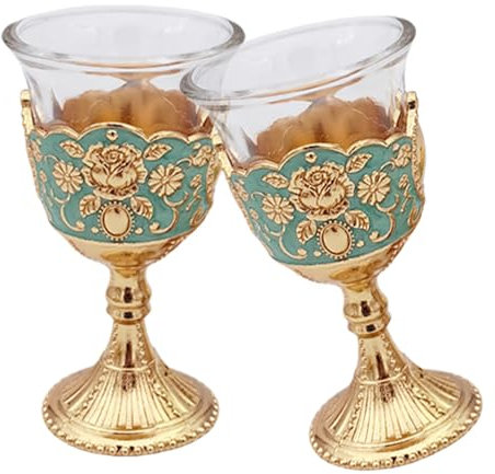 Generisch Hohes Weinglas-Set, Wasserkelche aus farbigem Glas | Trinkgläser im Retro-Stil - Vintage-Metallornament-Kollektion im königlichen Stil für Küche, Zuhause, Büro, Hochzeit