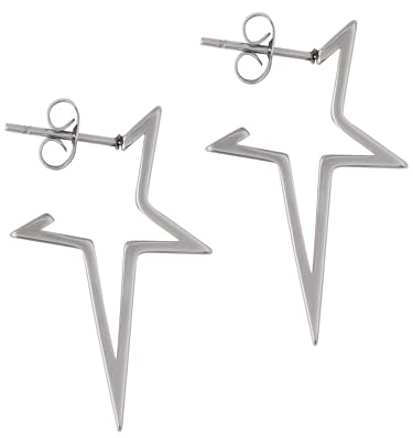 Hanary Silberfarbene Stern-Ohrringe, Y2K, Gothic, Punk, Grunge, Emo-Ohrringe, Sternschmuck, Weihnachtsschmuck, Geschenke für Frauen, Edelstahl