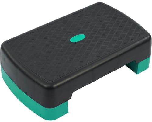 Fitvids 45,72 cm (18 tum) träning aerobic steg-plattform med 2 stigare, lätt bärbar step-up plattformstränare, justerbar höjd 3,2 tum 5,5 tum för hemmagym, svart och grön