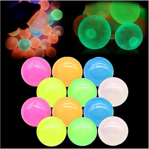 Glows in The Dark Sticky Balls, Bounce Back to You, Glow in The Dark Sticky Balls That Stick to The Ceiling, Sticky Glows Stress Balls Fidget Toys, Stress Balls for Kids and Adults (12Pcs)