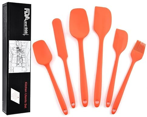6 Stycken Degskrapor Silikon Spatel Set Köksredskap för Parfym Bakning - Kökshjälp och Blanda Värmebeständiga Skedar i Kökshjälpset (Orange)