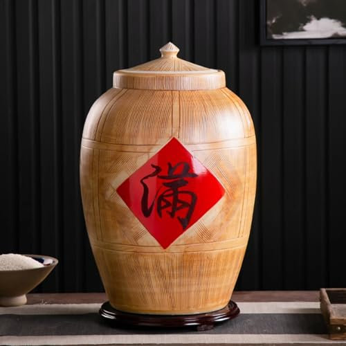 BRCYKRWY Ceramic Rice Storage Container 10KG/15KG/25KG/50KG Food Storage Containers Ceramic Grain Storage Bin Classic Rice Container Household Rice Storage Box With Lid For Flour,Rice,Nuts,Snacks