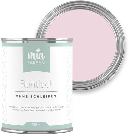 miafarben Buntlack ohne schleifen 750ml, Möbelfarbe, Möbellack für Holz, Metall, Kunststoff (Süße Kirschblüte)