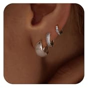 VIROMY Piccolo Cerchio Orecchini Set per le Donne, Orecchini Chunky Hoop Orecchini Piccoli Leggeri CZ Orecchino Trendy Gioielli di Moda per le Donne SL