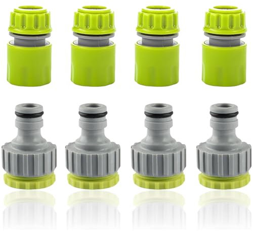 8 pezzi connettore tubo giardino, attacco per rubinetto, con 4 connettori per rubinetto da 1/2, 3/4, 2 in 1, 4 pezzi da 1/2 due vie attacco per acqua, giardino raccordi per tubi irrigazione