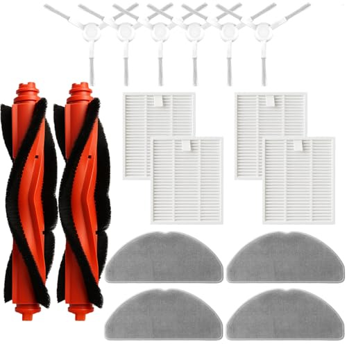 JINDEHUI Kit de Accesorios Compatible con Xiaomi Robot Vacuum S20,1 Cepillo Principal, 6 Cepillos Laterales, 4 Filtros HEPA, 4 Paños de Mopa, 6 Bolsas para Polvo