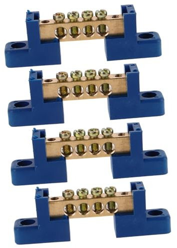 WATIIFUFU Copper Ground Bar Terminal Block 4-hole Electrical Bus Bar for Distribution Box Copper Wiring Terminal Strip Kit for Auto and Marine