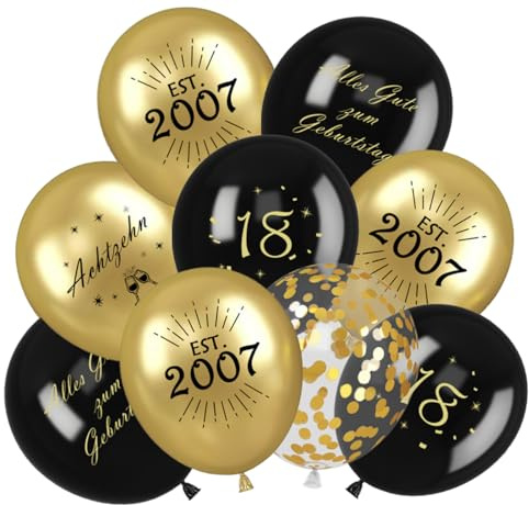 30 Stück Luftballons 18.Geburtstag Deko - Luftballons Schwarz Gold Deko für Junge Mädchen - Latex Druck Ballons, Konfetti Luftballons für Birthday Party Geburtstagsdeko (Schwarz Gold, 18)