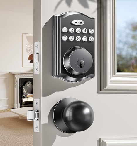 Keyless Entry Door Lock with 2 Knobs, Electronic Backlit Keypad Deadbolt with Handle Set, Auto Lock, One-time Codes, Smart Deadbolt for Front Door, Easy Installation (Matte Black)