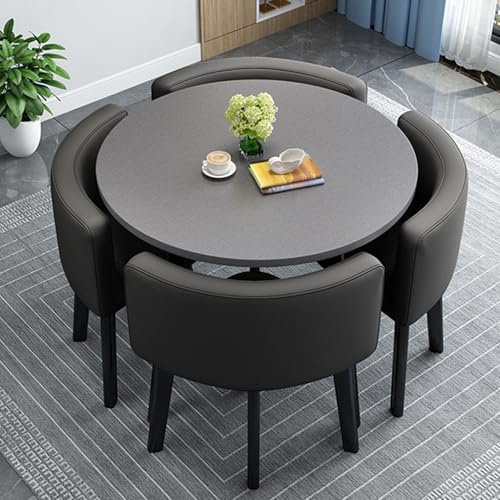 SBCWH Rundes Esstischset für 4 Personen, Küchen- und Konferenztisch und Stuhl, Verhandlungstisch an der Rezeption, für Café, Teestube, Büro, Schönheitssalon(Black,90cm/35.4in)