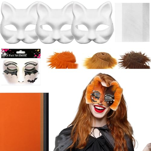 Blanko-Katzen-Masken-Set, Kostüm-Requisite mit Netz- und Filzbögen, kreatives Kunst- und Bastelmaterial für Männer und Frauen, Cosplay, Maskerade, Präsentation & Party-Dekoration