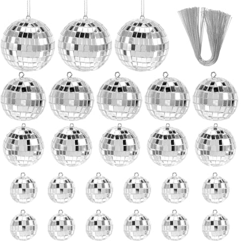 25 St Disco Spiegel Ball Hängekugel Spiegelkugel 3/4/5/6cm Silber Spiegelkugel zum Aufhängen Mini Discokugel Deko Kleine Discokugeln mit Seil für Home Party Hochzeit Valentinstag Geburtstagsfeier Deko
