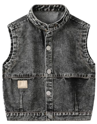 Kleinkind Jeansweste Verwaschene Jeans Ärmellose Jeansjacke Weste Weste mit Multi Taschen Knöpfen Denim Outfit Retro Jeansweste Winterjacke Mode Kleidung (Black, 12-18 Months)