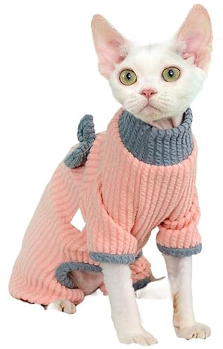 Jumpsuit aus Baumwolle ohne Haare, weicher Pyjama, runder Kragen, Schleife, Pullover, Haustier-Kleidung mit Ärmeln, hochelastisches Vierbeiner-Outfit für den Innenbereich, kleine Katzen, Heimgebrauch