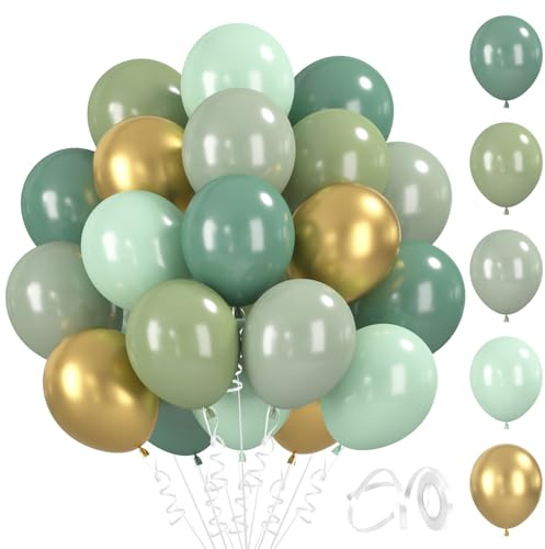 BlooMoo 60 Piezas Globos Verde Dorado, 12 Pulgadas Globos de Látex Verde Dorado, Globo Metálico, para Cumpleaños Boda Fiesta Decoracion